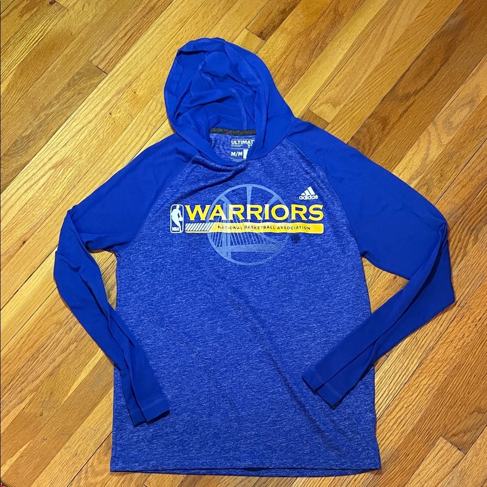 NBA ADIDAS GOLDEN STATE WARRIORS Blue and Yellow Long Sleeve Shirt w Hood